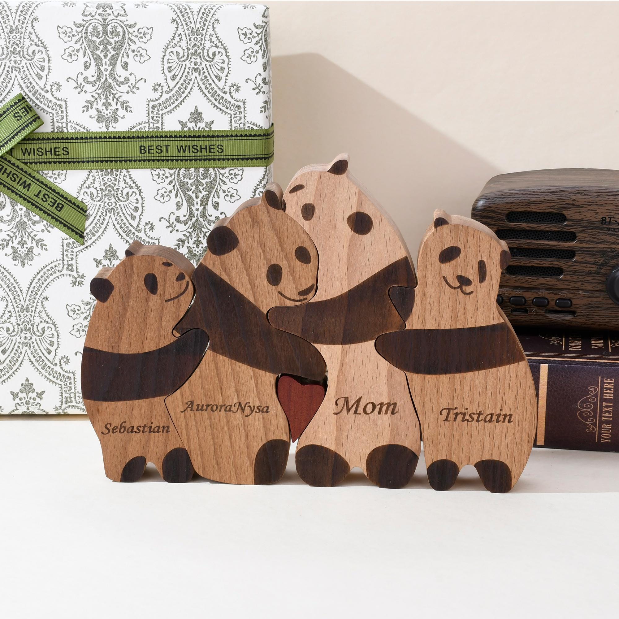 Wooden Panda Family Puzzle, Engraved Family Name Puzzle, Personalized Family Keepsake Gifts, Custom Home Decor, Gifts for Parents