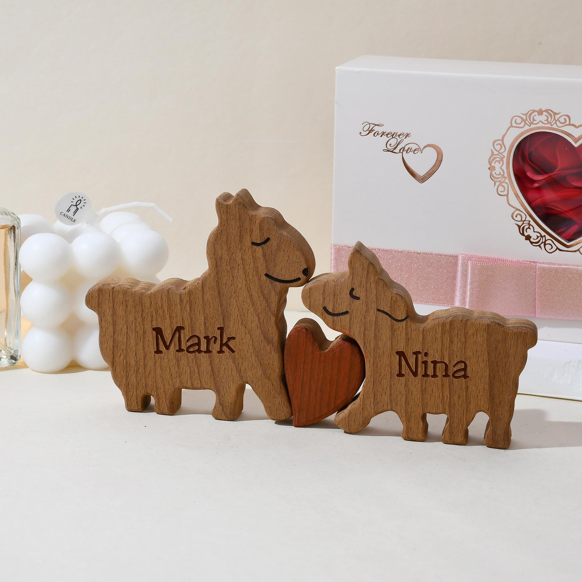 Wooden Sheep Family Puzzle, Engraved Name Sheep Puzzle, Wooden Animal Statue, Custom Sheep Decor, Family of 3, Christmas Gifts, Kids Gifts