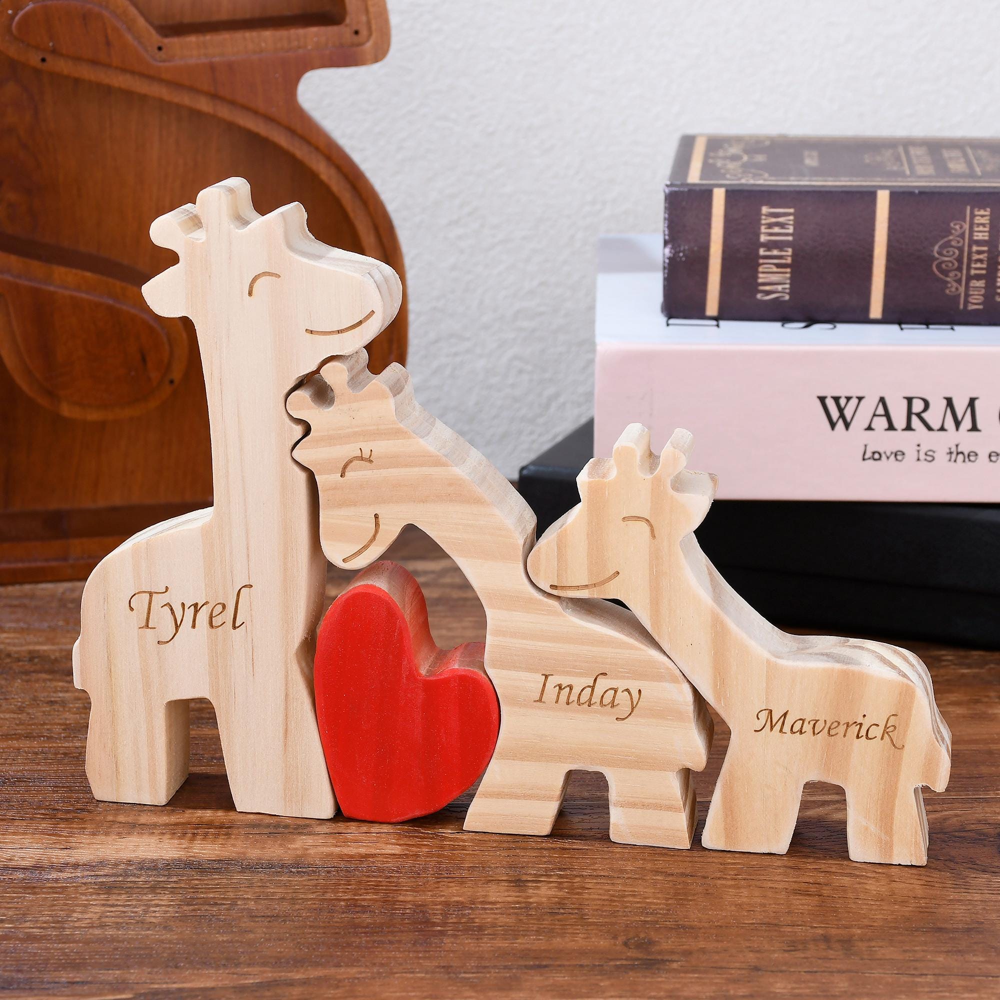 Personalized Wooden Giraffe Gifts, Giraffe Family Puzzle, Custom Giraffe Home Decor, Engraved Name Puzzle, Wedding Anniversary Gift for Her