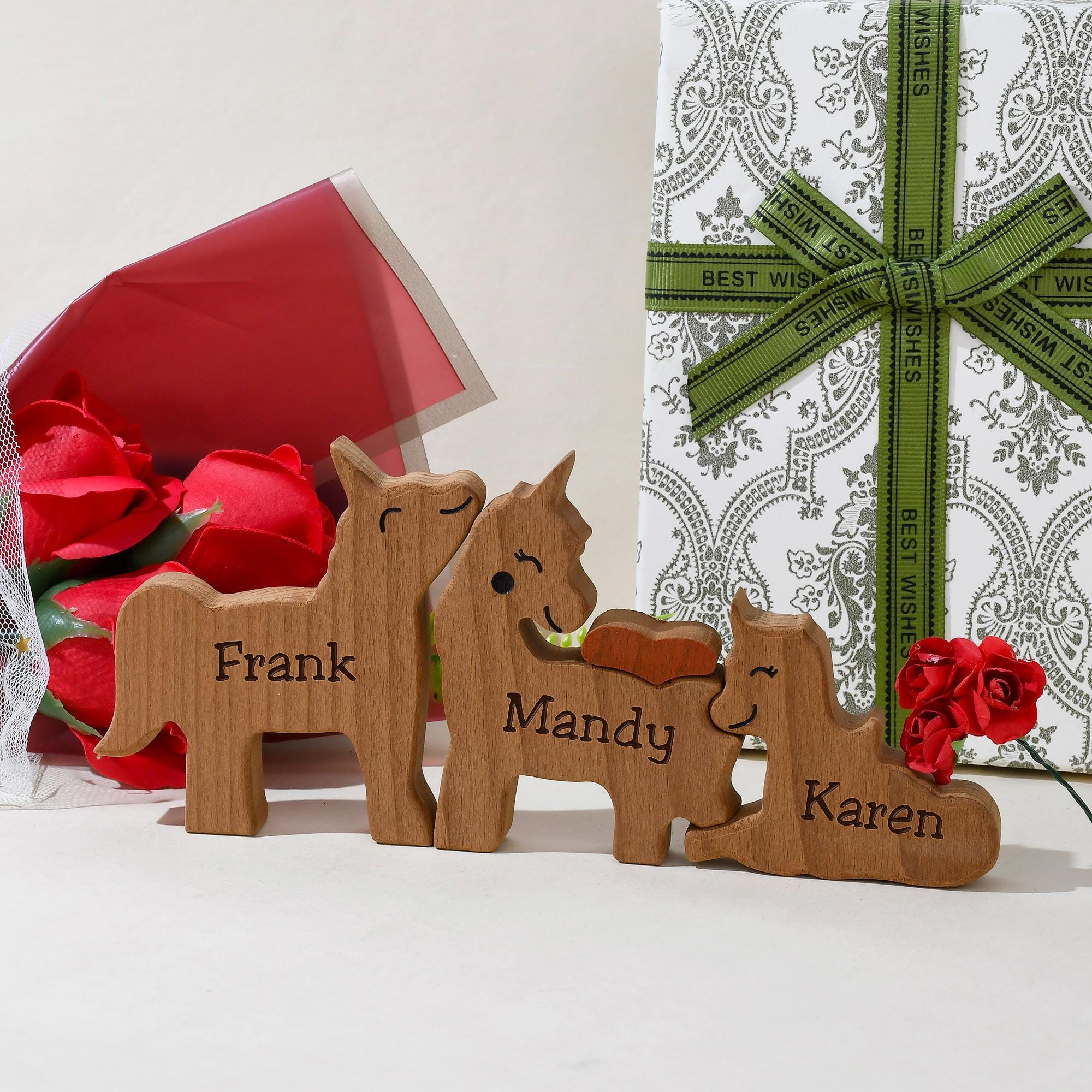 Wooden Unicorn Family Puzzle, Unicorn Name Puzzle, Wood Unicorn Jigsaw Puzzle, Custom Unicorn Statue, Personalized Gifts, Girl's Gifts