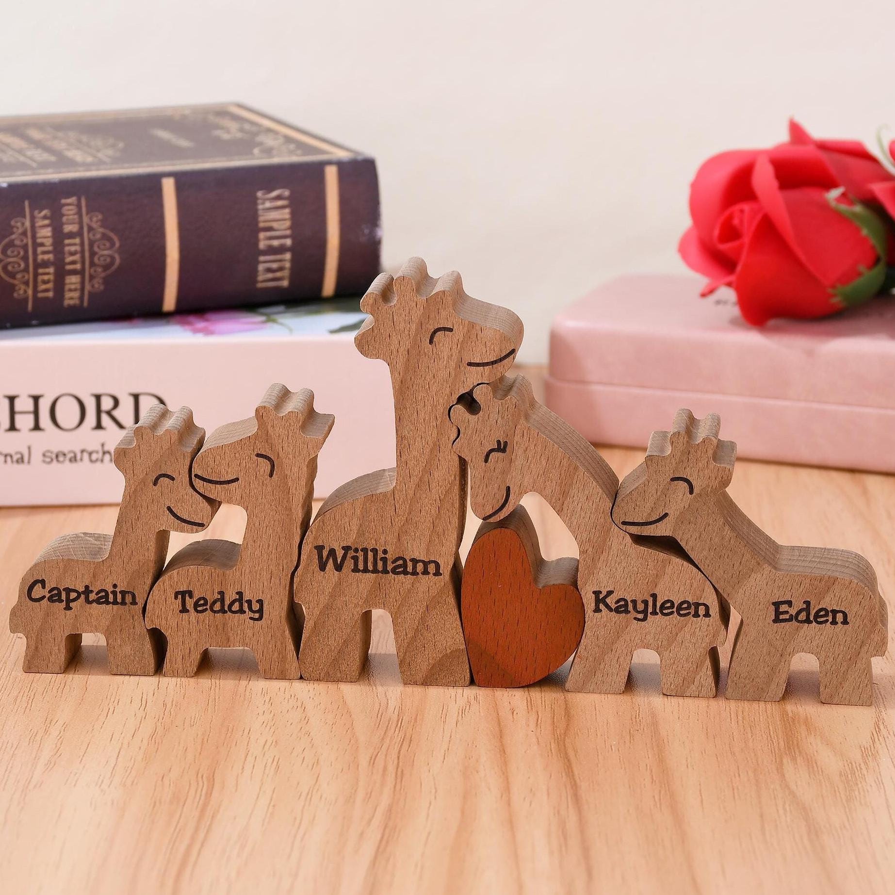 Custom Wooden Giraffe Puzzle, Engraved Giraffe Family Puzzle, Personalised Giraffe Gifts, Giraffe Statues Home Decor, Giraffe Family Gifts