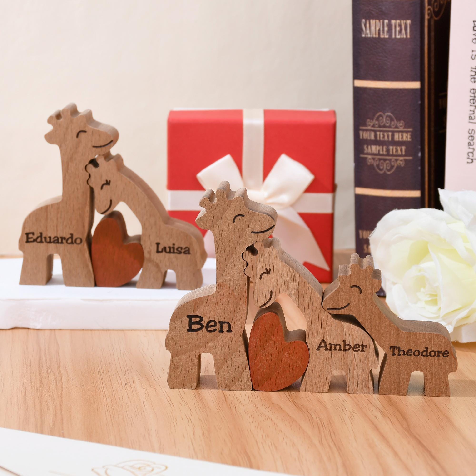 Custom Wooden Giraffe Puzzle, Engraved Giraffe Family Puzzle, Personalised Giraffe Gifts, Giraffe Statues Home Decor, Giraffe Family Gifts