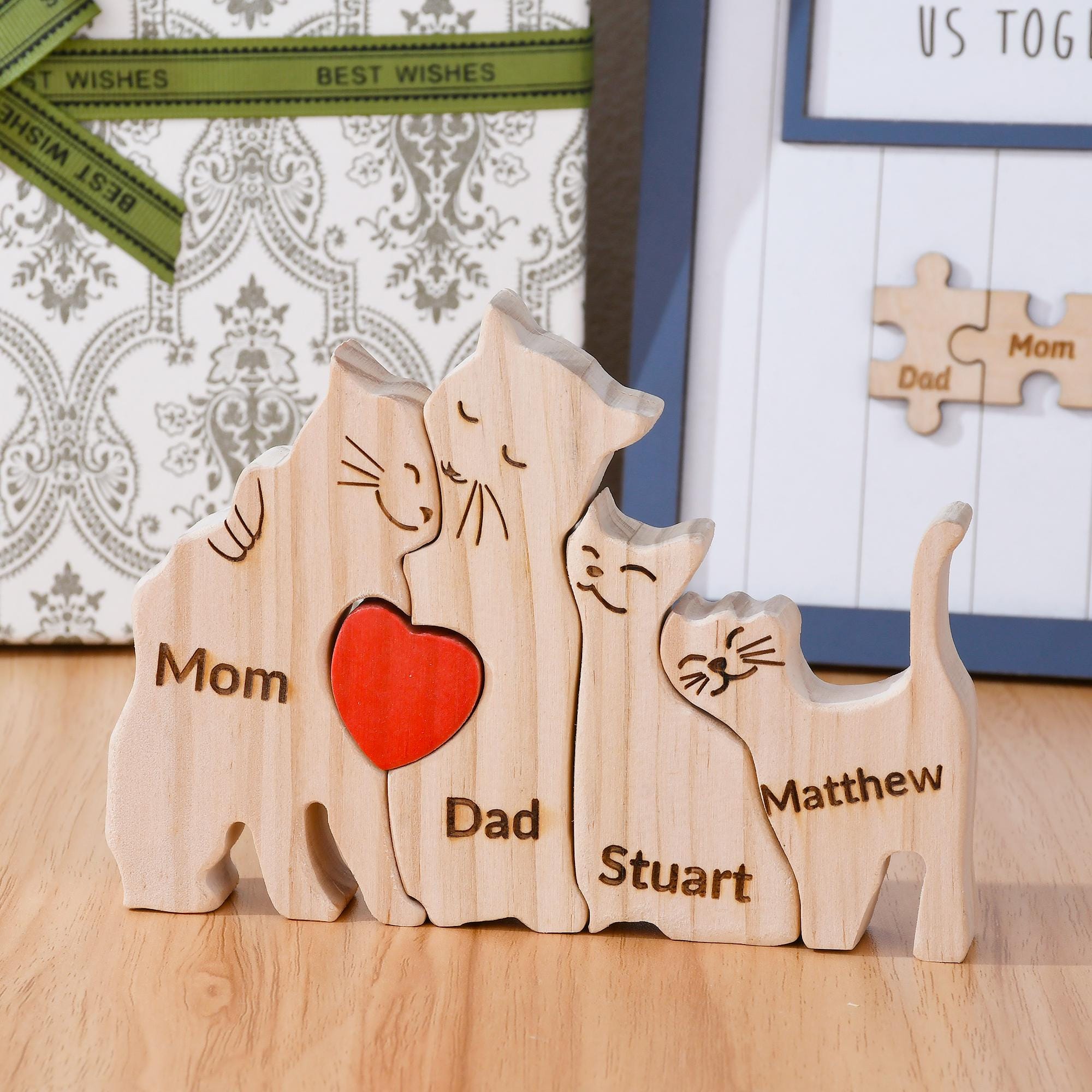 Wooden Cat Family Puzzle, Family Name Puzzle, Wooden Family Home Decor, Cat Puzzle Gift for Family, Anniversary Gifts, Cat Lover Gifts