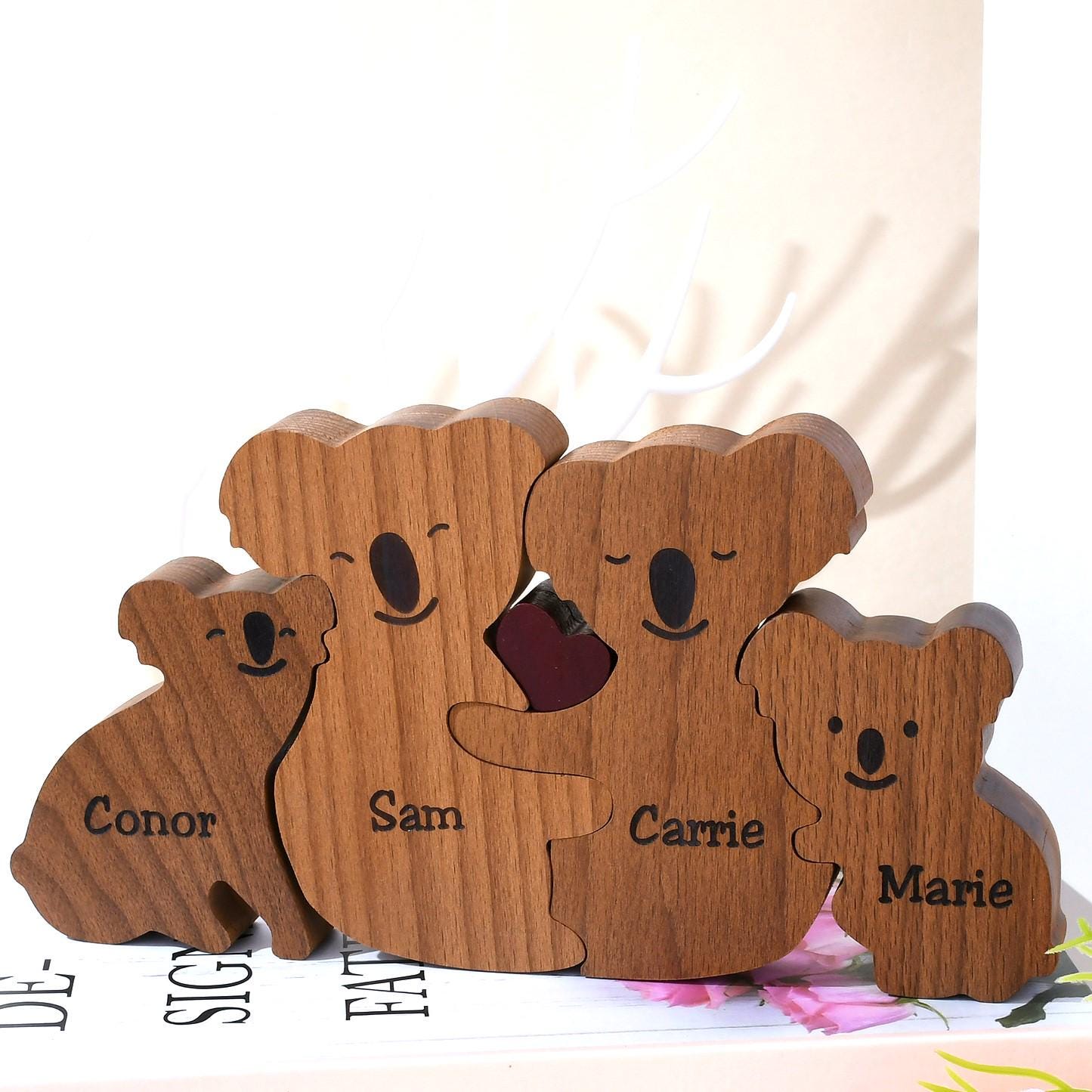 Wooden Koala Family Puzzle, Custom Koala Decor, Koala Hug Puzzle, Koala Gift for Family, Koala Bear Statue, Wood Koala figures, Family of 4