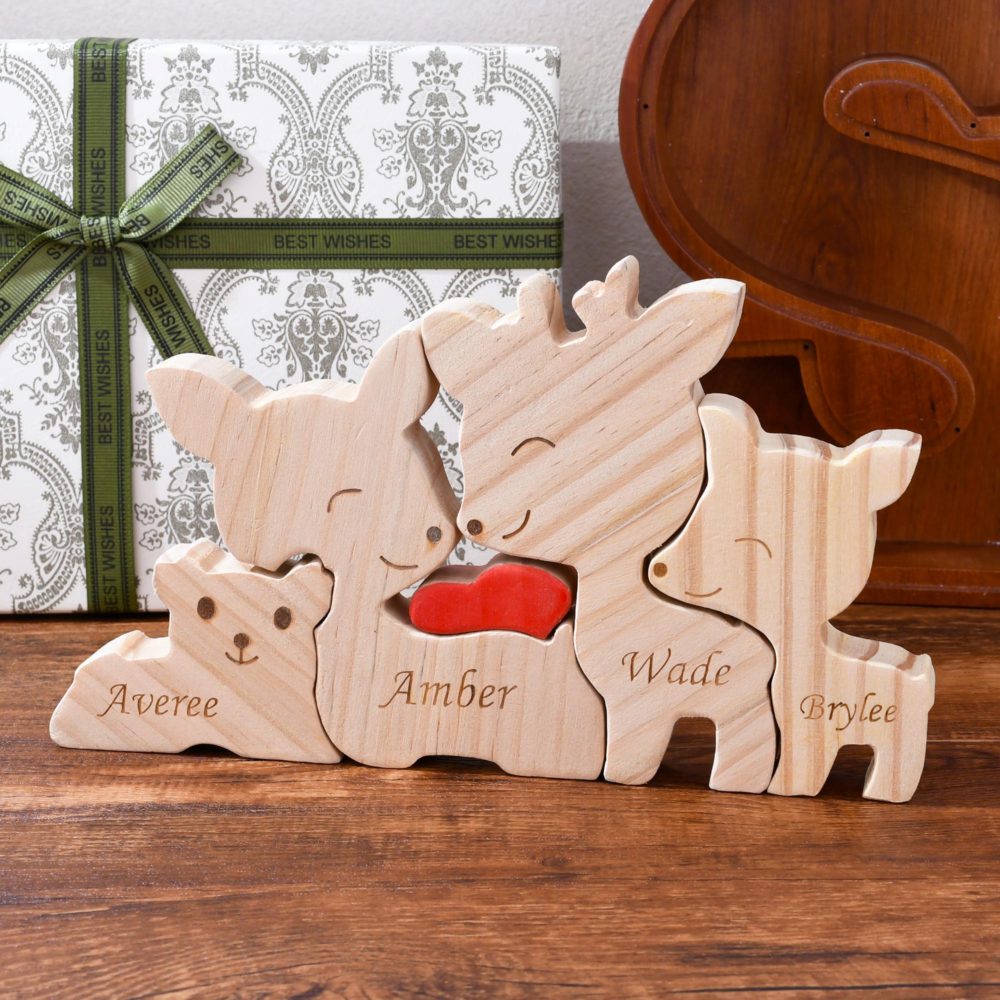 Wooden Deer Jigsaw Puzzle, Deer Family Puzzle, Wood Deer Statue, Deer Decor, Animal Family Puzzle, Family of 4 Keepsake, Anniversary Gift