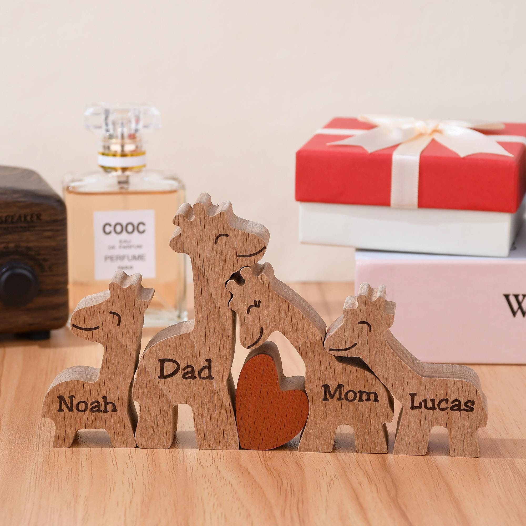 Giraffe Wooden Family Puzzle, Family of 4 Gifts, Family Home Decor, Nursery Decor, Wood Giraffe Figures, Custom Wood Gifts, Birthday Gifts